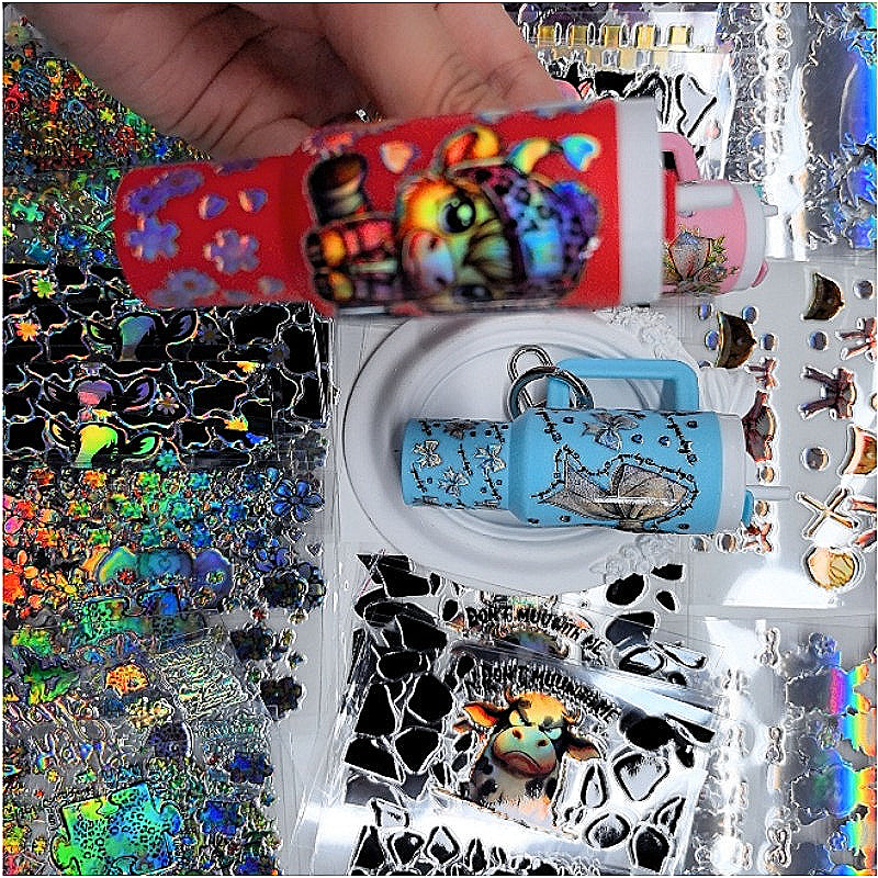 Wholesale Holographic Stickers Random 20/50/100pcs Cartoon Pattern Mini Travel  Cup Stickerlaser wraps